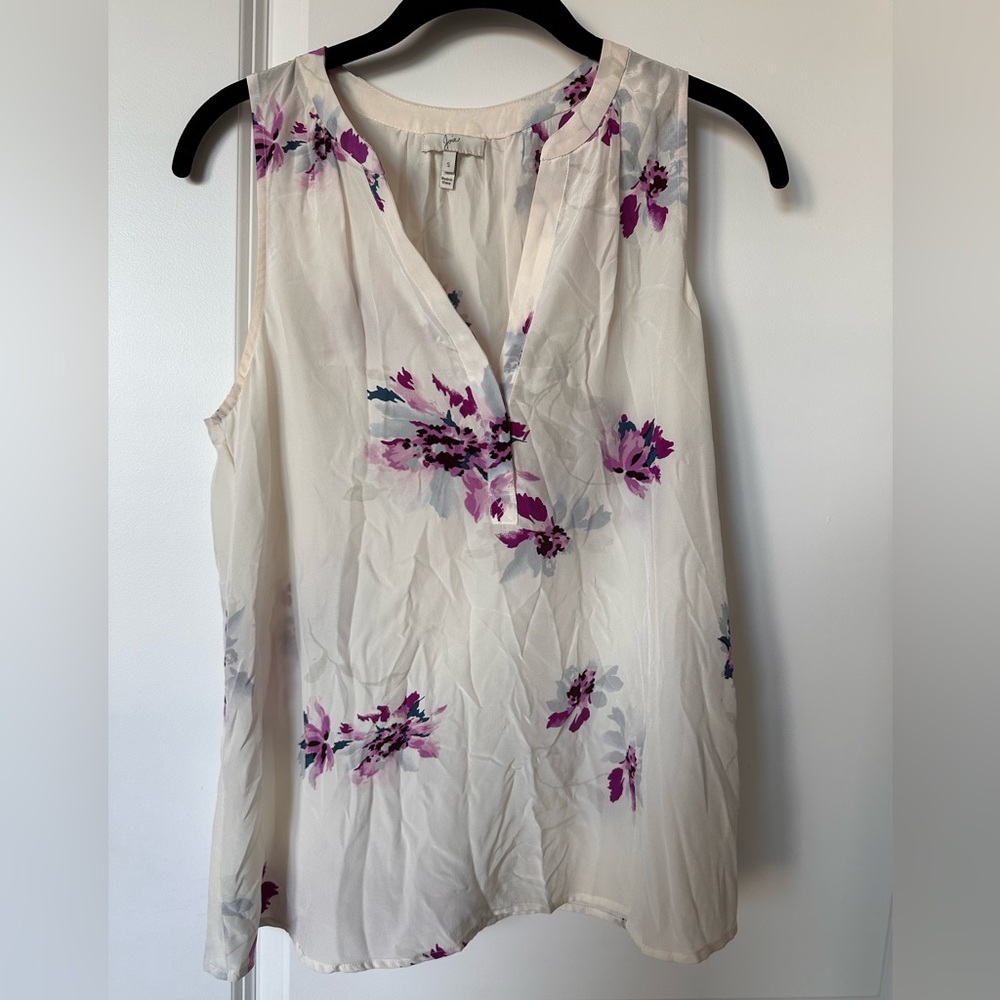 Floral 100% silk white tank